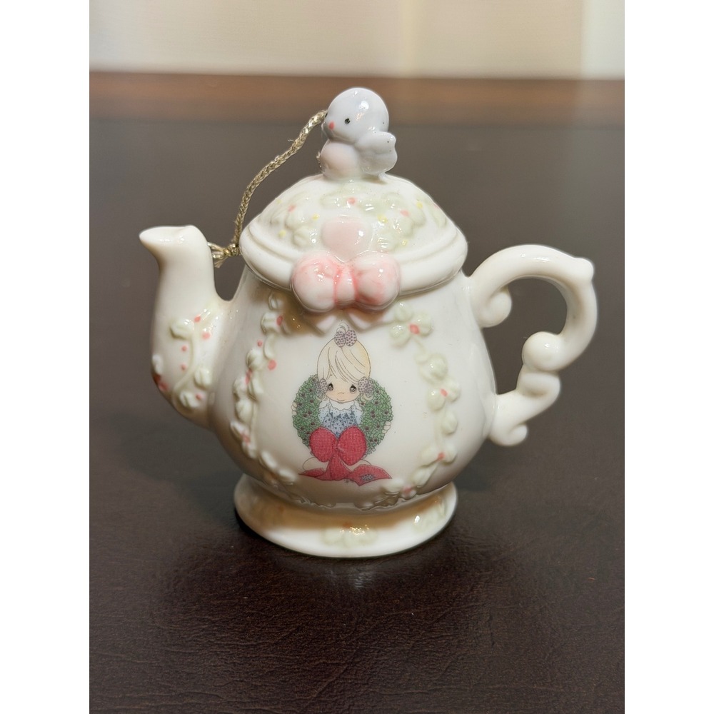 Precious Moments 1994 Surrounded With Joy Porcelain Teapot Ornament Bird Finial